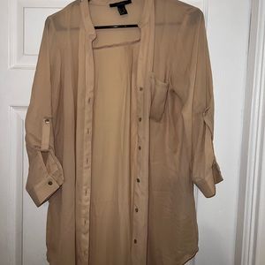 Beige Long sleeve button down blouse. Size medium. Worn once.